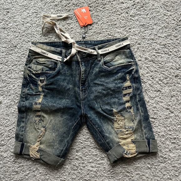 YoungLA Other - Men's YoungLA DistressedDenim Shorts, 34", NWT, IndigoWashed